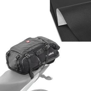 Set: Motorrad Rucksack HX5 wd. 45Ltr mit Helmhalterung Bagtecs mit Sitzbank-Bezug Kunstleder Carbon-Look XL 140x100 cm