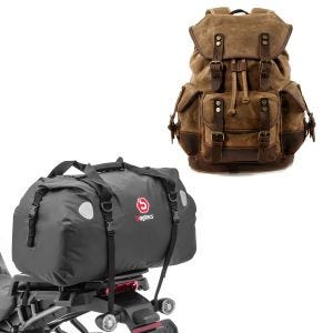 Set: Sac à dos moto Canvas RG8 Vintage 20Ltr Retro marron Craftride avec Sacoche de selle Moto arrière XF60 Volume 60L