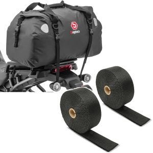 Set: Sacoche de selle Moto arrière XF60 Volume 60l Bagtecs avec Bande thermique moto 15m noir