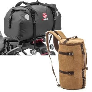 Set: Motorrad Hecktasche Drybag XF60 Wasserdicht Volumen 60l Bagtecs mit Rucksack Canvas VG8 Vintage 35Ltr braun