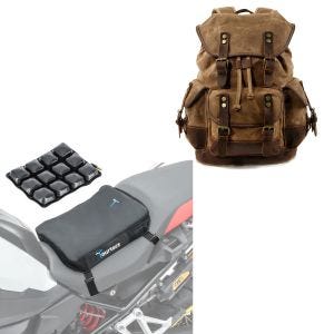 Set: Sac à dos moto Canvas RG8 Vintage 20Ltr Retro marron Craftride avec Moto Coussin d'air Air Deluxe S noir