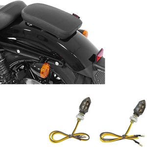 Set: Selle Pouf passager à Ventouses pour Motos Custom Glider X noir Craftride avec Clignotants LED KP8 2 pièces teinté