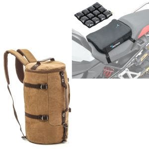 Set: Sac à dos moto Canvas VG8 35Ltr Retro marron Craftride avec Moto Coussin d'air Air Deluxe S noir