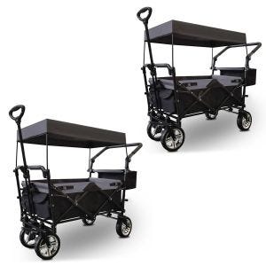 Set 2x Chariot à bras avec toit pliable Divit chariot de transport chariot de jardin pliable acier ME70 noir