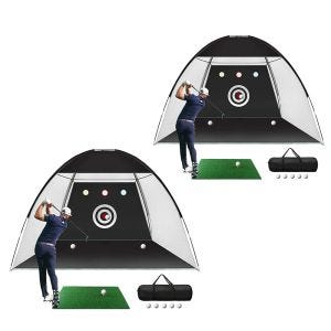 Set 2x Golf Übungsnetz Cranit GN1 Übungskäfig mit Kunstrasenmatte schwarz
