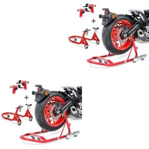 2x Béquille d'Atelier Range Moto Lève Arrière et Avant Set Constands VMR rouge