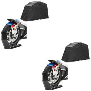 2x Set: Motorrad Zeltgarage Universal Faltgarage Motorradgarage Motoguard XL schwarz + Transportständer ConStands Easy-Fix Motorradwippe bis 21 Zoll schwarz
