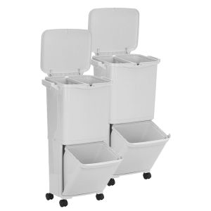 2er-Set Mülltrennsystem mit 3 Fächern MS1 Divit Mülleimer Abfalleimer 55 Liter weiß