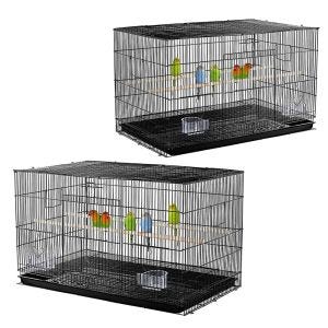 Lot de 2 Cage à oiseaux avec poteaux en bois Volière à oiseaux Divit avec bac à poussière 76 x 45 x 46 cm PL8 noir