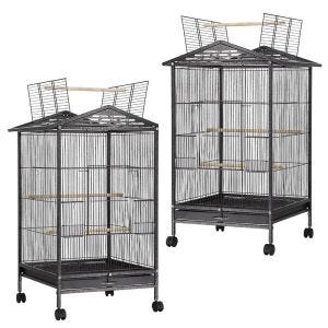 Lot de 2 Cage à oiseaux à roulettes volière Divit avec bac à poussière 45x45x97 cm PL9 noir NEW