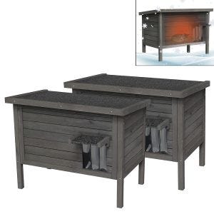 Lot de 2 Maison extérieure d'hiver compatible avec chat Divit KH74, cabane en bois compatible avec animaux de compagnie résistante aux intempéries