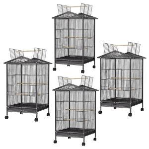 Lot de 4 Cage à oiseaux à roulettes volière Divit avec bac à poussière 45x45x97 cm PL9 noir NEW