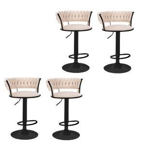 4x tabourets de bar revêtement velours Divit RB16 tabouret avec dossier repose-pieds base métallique réglable beige noir