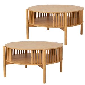 2x Couchtisch rund Bambus Divit SR92 Beistelltisch Wohnzimmer mit Ablage