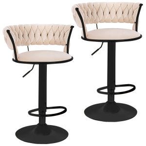 2x tabourets de bar revêtement velours Divit RB16 tabouret avec dossier repose-pieds base métallique réglable beige noir