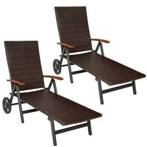 2x Gartenliege klappbar Divit RB71 Sonnenliege auf Rollen Aluminium Polyrattan verstellbar schwarz