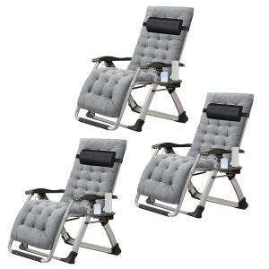 3er-Set Gartenstuhl klappbar Divit SR11 Liegestuhl Sonnenliege mit Auflage Metall grau