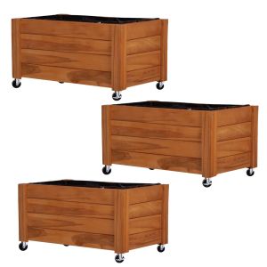 Lot de 3 cache-pots sur roulettes Divit jardinières surélevées FC58 en bois 78 x 52 x 40,5 cm