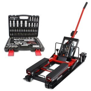 Mid-lift L élévateur jusqu'à 680 kg en rouge + jeu de clés à douille 108 pièces