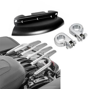 Gepäckträger passend für Harley Davidson Touring 14-23 + Fussrasten-Halter chrom + Windabweiser