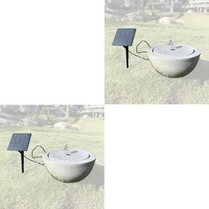 2x Fontaine solaire de jardin en résine synthétique vasque en pierre Ø 26 cm Divit RI58 gris