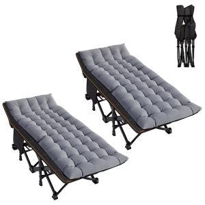 2x Klappbares Feldbett inkl. Auflage Divit GI19 Gartenliege Sonnenliege mit Tragetasche bis 200 kg grau sw