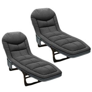 2x Klappbarer Liegestuhl Divit GI20 Gartenliege Sonnenliege gepolstert 200 x 64 x 30 cm schwarz