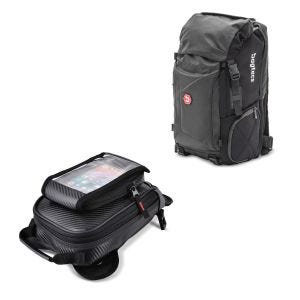 Set Rucksack Bagtecs HX5 Hecktasche wasserdicht 45Ltr mit Helmhalterung und Tankrucksack Tanktasche Magnet