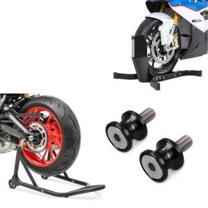Set Moto Bloque Roue ConStands Easy Plus max. 21" noir avec Béquille d'atelier arrière et Diabolos