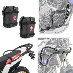 Set Pare carter haut XL compatible avec Yamaha Tenere 700 19-24 Motoguard avec Pare carter, 2X Sacoche 6L et Porte-bagages arrière