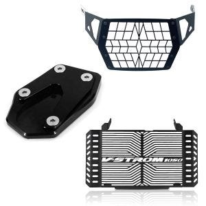 Set Kühlerabdeckung mit Scheinwerfergitter und Seitenständerfuß passend für Suzuki V-Strom 1050 / XT 20-24 Zaddox
