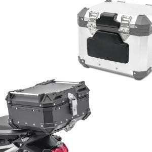 Set Top case aluminium moto Bagtecs XB28 noir 28 Litres et Coussin dosseret passager