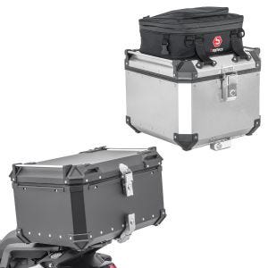 Top case aluminium moto Bagtecs XB65 noir 65 Litres + Sacoche de couvercle pour top case aluminium compatible avec BMW Bagtecs BF1