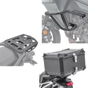 Motorrad Alu Top Case Bagtecs XB65 Aluminium Universal 65 Liter schwarz + Sturzbügel TK9 + Gepäckbrücke SLP