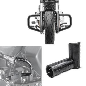 Satteltaschen Schutzbügel passend für Harley Davidson Sport Glide 18-24 Craftride TG7 + Gummipads Fussauflagen passend für Sturzbügel Mustache 38mm + Sturzbügel Mustache in schwarz