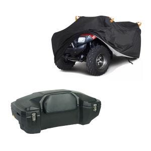Quad Topcase ATV Koffer hinten Heckkoffer Transportbox Koffer Bagtecs QT4 96 Liter + Abdeckplane Quad XL 190T Abdeckhaube ATV mit Griffen schwarz