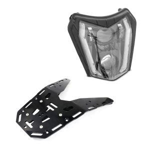 Gepäckbrücke passend für KTM 690 Enduro / R 19-24 Bagtecs Rack GB4 Gepäckträger + LED Scheinwerfer mit E-Prüfzeichen DRL SW2
