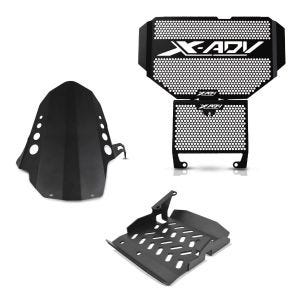 Kühlerabdeckung passend für Honda X-ADV 17-24 Kühlergrill Zaddox KG1 + Motorschutz Aluminium Bugspoiler Unterbodenschutz + Hinterradabdeckung XU2 schwarz