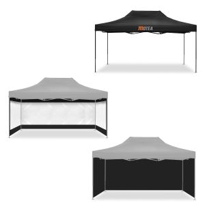 Rennzelt 3x4,5m faltbar Tourtecs für die Rennstrecke MOTEA schwarz + 4x Pavillon Seitenwände passend für faltbares Rennzelt 3x4,5m transparent + 4x Pavillon schwarz Seitenwände 3x4,5m
