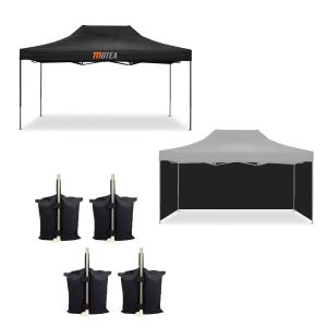 Rennzelt 3x4,5m faltbar Tourtecs Faltpavillon für die Rennstrecke MOTEA + 4x Pavillon Seitenwände passend für faltbares Rennzelt 3x4,5m + 4x Pavillon Gewichte PG4 Pavillon Sandsäcke schwarz