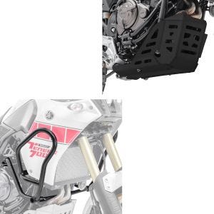 Sabot de protection moteur compatible avec Yamaha Tenere 700 21-24 Aluminium SK2 noir Motoguard + Pare carter garde moteur MK12 noir