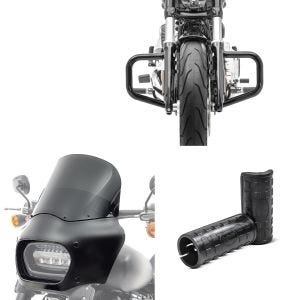 Scheinwerfer Maske passend für Harley Davidson Softail Fat Bob / 114 18-24 Craftride MG9 + Gummipads Fussauflagen 38mm + Motorrad Sturzbügel in schwarz