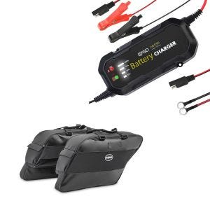 Seitenkoffer Stretched Innentasche passend für Harley Davidson Touring 94-24 Craftride + Motorrad Batterie Ladegerät BC2 Vollautomatisch 1.500mA