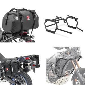 Pare carter compatible avec Yamaha Tenere 700 World Raid 22-24 Motoguard HG15 + Support valises laterales SLP + Sacoches cavalières moto laterales etanches WP8 2x30L + Sacoche selle Moto arrière XF60 Dry Bag Volume 60l