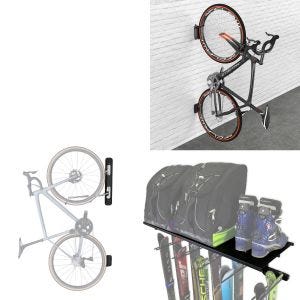 Porte-skis mural Divit bande de support pour skis ME85 noir + Support mural pivotant pour vélo ME84 + Support mural vertical FH1