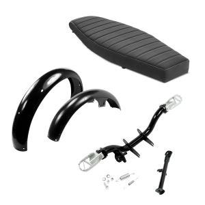 Sitzbank flach passend für Simson S50 S51 S70 Craftride VS1 Sitz schwarz + Schutzblech vorne und hinten + Fußrastenhalter + klappbare Fußrasten und Seitenständer
