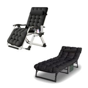 Chaise longue jarding Divit SR11 Transat jardin pliable fauteuil de jardin noir + Chaise longue pliante KL3