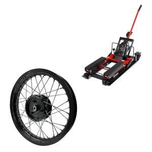 Set: ConStands Mid-lift L élévateur adapté aux hachoirs jusqu'à 680 kg en rouge + jante 2,15x16 large adaptable à Simson S51 S50 S70 Schwalbe KR51 AF22 noir
