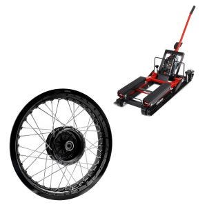 Set: ConStands Mid-lift L élévateur pour hachoir jusqu'à 680 kg en rouge + jante 2,5x16 large adaptable à Simson S51 S50 S70 Schwalbe KR51 AF23 noir