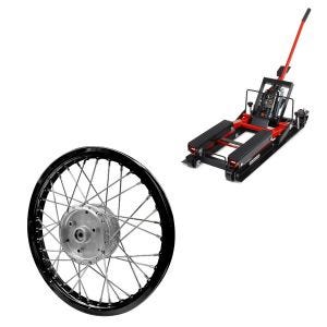 Set: ConStands Mid-lift L lift adapté aux hachoirs jusqu'à 680 kg en rouge + jante aluminium 1,6x16 adaptable à Simson S51 S50 S70 Schwalbe KR51 AF28 noir